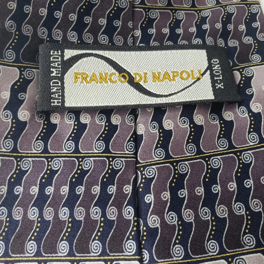 Franco di Napoli Scroll Pattern Hand Made Silk Extra Long Silk Tie
